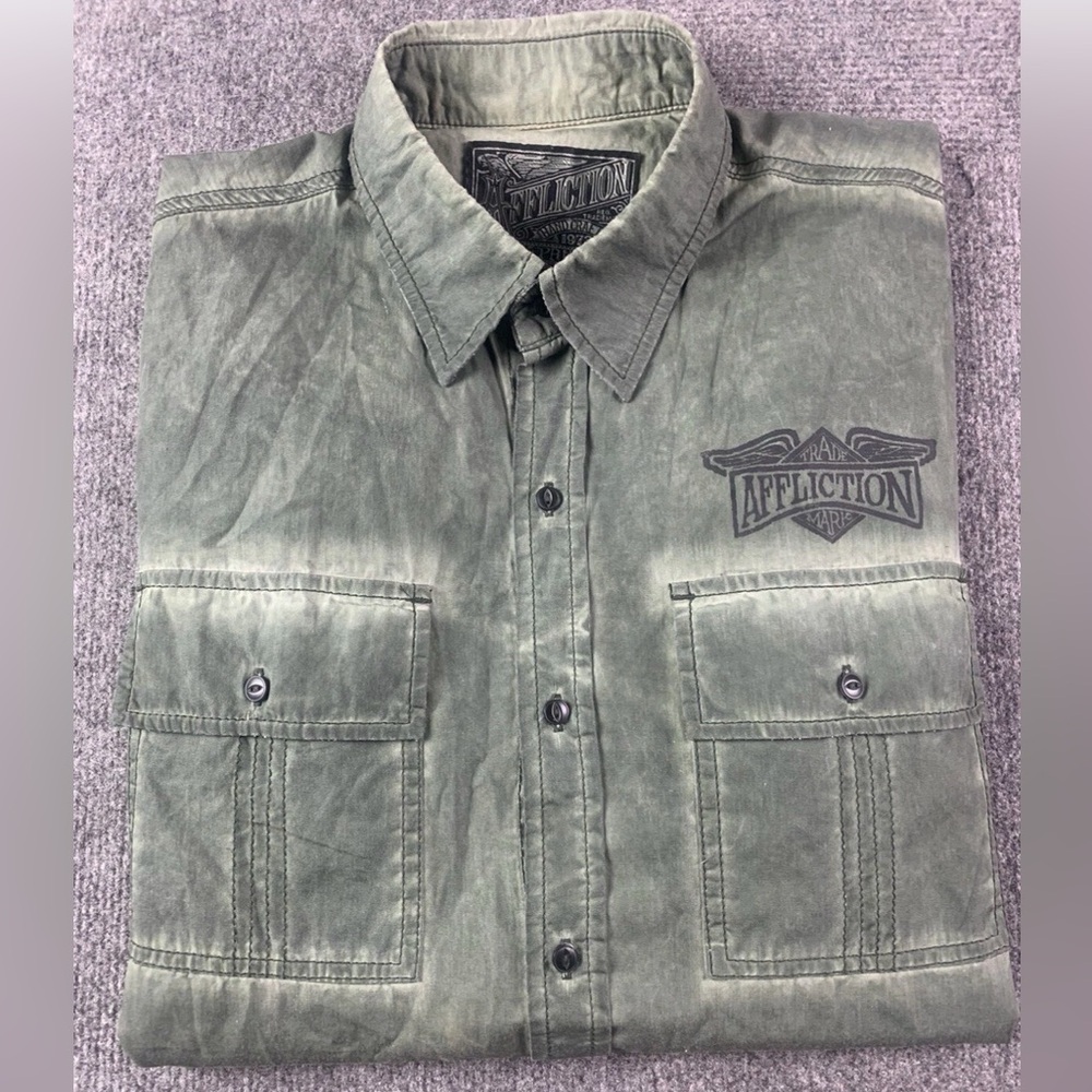 Affliction Mens 100% Cotton Short Sleeve Graphic Button Up Shirt Size M